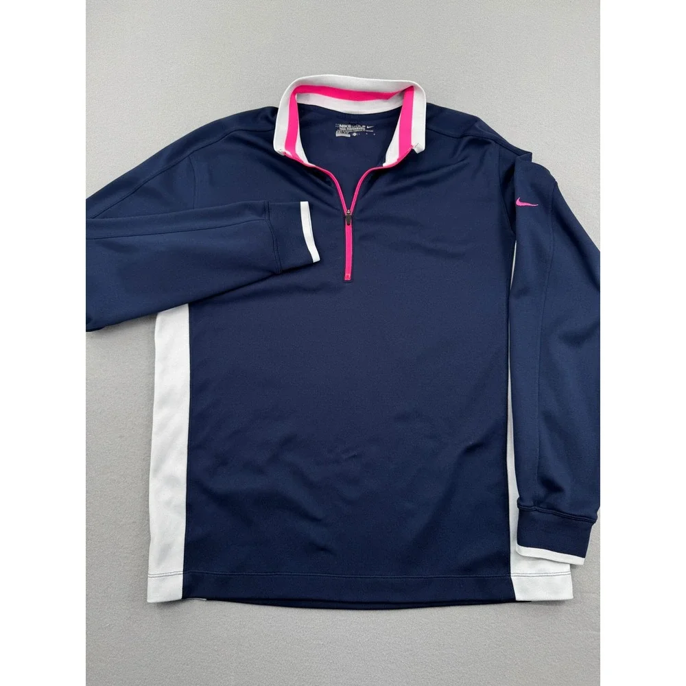 Nike Golf Tour Performance Mens L Navy/Pink Dri-FIT Quarter 1/4 Zip Pullover